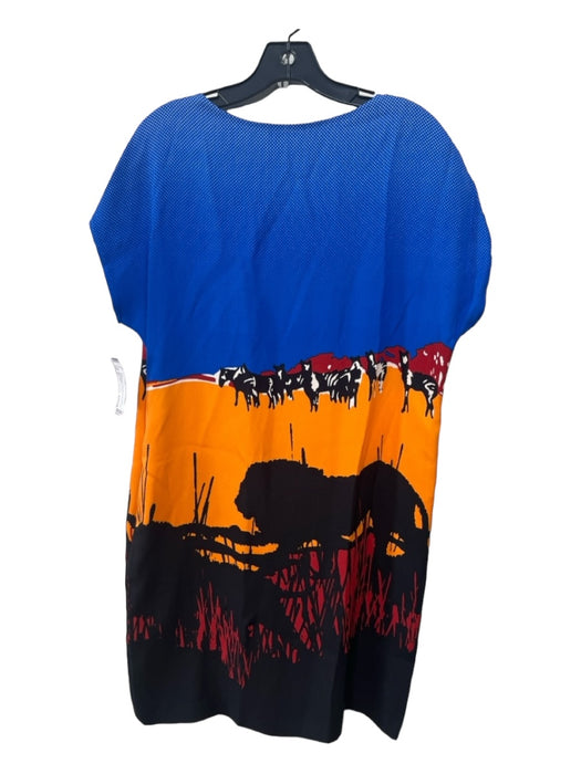 Diane Von Furstenberg Size P Blue Orange Black Silk Blend Abstract Dress Blue Orange Black / P