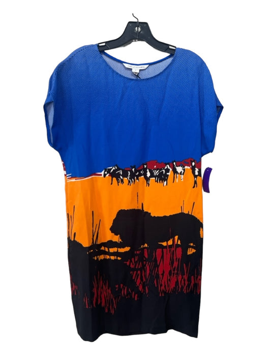 Diane Von Furstenberg Size P Blue Orange Black Silk Blend Abstract Dress Blue Orange Black / P