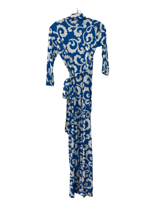 Diane Von Furstenberg Size 4 Blue & White Silk Abstract Floral Wrap Midi Dress Blue & White / 4