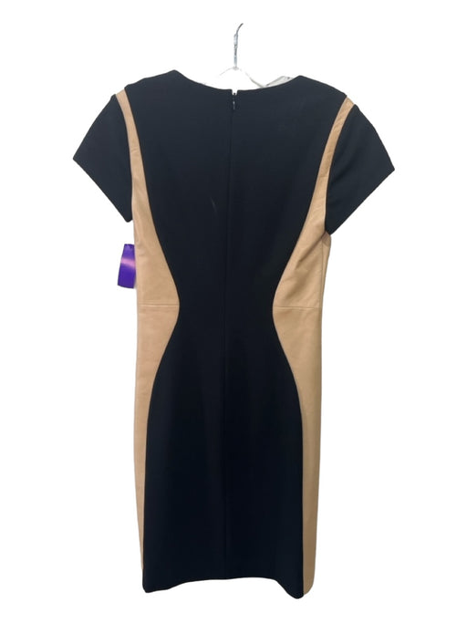 Diane Von Furstenberg Size 2 Black & Beige Viscose Blend U Neck Cap Sleeve Dress Black & Beige / 2