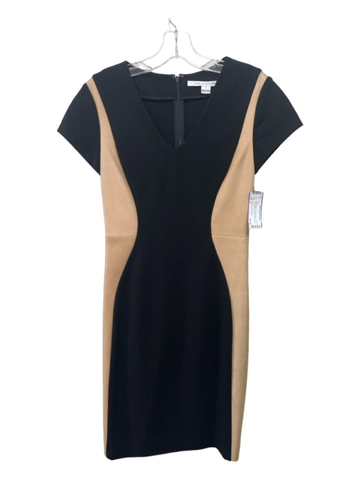 Diane Von Furstenberg Size 2 Black & Beige Viscose Blend U Neck Cap Sleeve Dress Black & Beige / 2