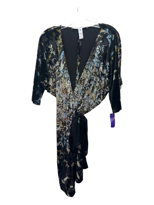 Diane Von Furstenberg Size 2 Black Blue Green Viscose Blend Velvet Floral Dress Black Blue Green / 2