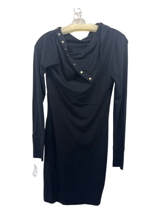 Diane Von Furstenberg Size S Black Cotton Blend Fold Over Collar Snap Neck Dress Black / S