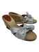 Christian Louboutin Shoe Size 39 Silver & Beige Ribbon & Raffia Sandal Wedges Silver & Beige / 39