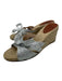 Christian Louboutin Shoe Size 39 Silver & Beige Ribbon & Raffia Sandal Wedges Silver & Beige / 39