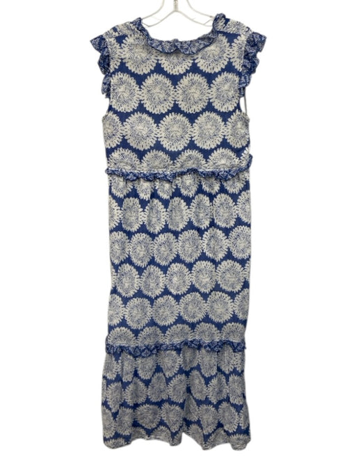 Ro's Garden Size M Blue & White Cotton Sleeveless Floral Print V Neck Midi Dress Blue & White / M