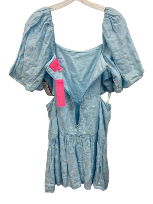 Lilly Pulitzer Size 6 Light blue & white Linen Short Puff Sleeve Cut Outs Dress Light blue & white / 6