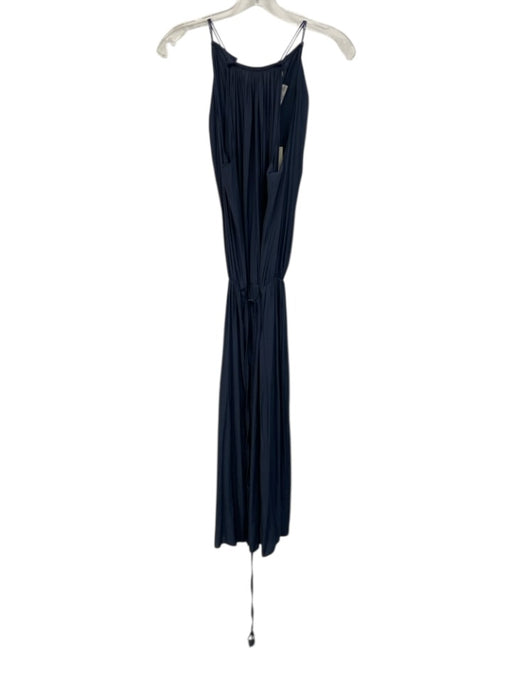 Ramy Brook Size M Navy Blue Polyester Satin Halter Top Gathered Midi Dress Navy Blue / M