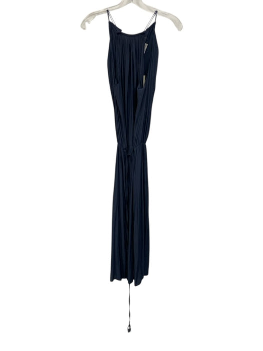 Ramy Brook Size M Navy Blue Polyester Satin Halter Top Gathered Midi Dress Navy Blue / M