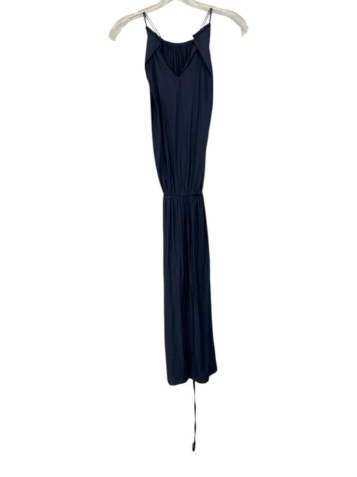 Ramy Brook Size M Navy Blue Polyester Satin Halter Top Gathered Midi Dress Navy Blue / M