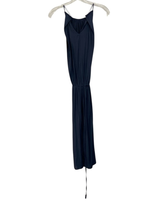 Ramy Brook Size M Navy Blue Polyester Satin Halter Top Gathered Midi Dress Navy Blue / M