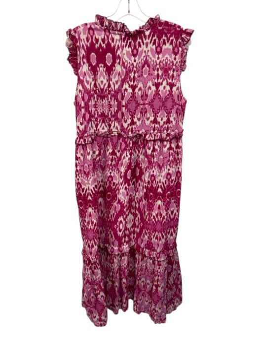 Ro's Garden Size M Pink & White Cotton Sleeveless Floral Print V Neck Midi Dress Pink & White / M