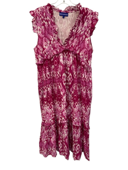 Ro's Garden Size M Pink & White Cotton Sleeveless Floral Print V Neck Midi Dress Pink & White / M
