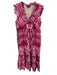 Ro's Garden Size M Pink & White Cotton Sleeveless Floral Print V Neck Midi Dress Pink & White / M