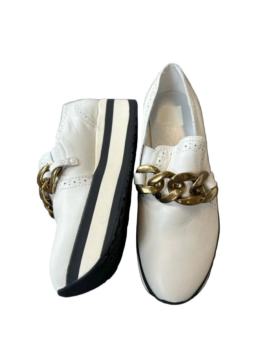 Dolce Vita Shoe Size 8 Cream & Black Leather Platform Chain Loafers