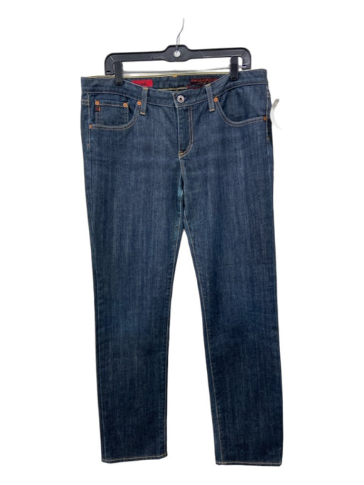 AG Size 32 Dark Wash Cotton Denim Low Rise Straight Leg Contrast Stitching Jeans Dark Wash / 32