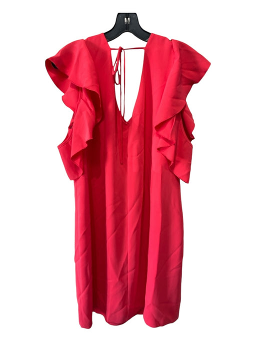 Trina Trina Turk Size XL Coral Pink Polyester Ruffle Shoulder Double V Dress Coral Pink / XL