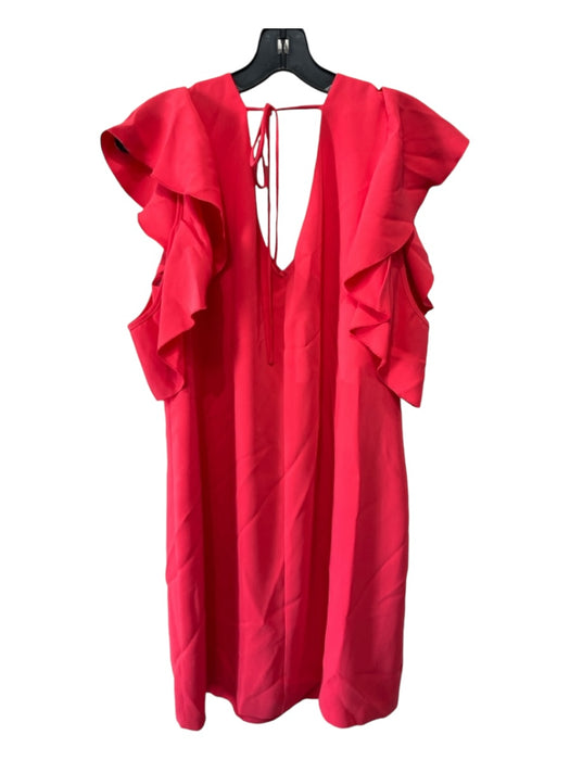 Trina Trina Turk Size XL Coral Pink Polyester Ruffle Shoulder Double V Dress Coral Pink / XL