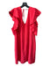 Trina Trina Turk Size XL Coral Pink Polyester Ruffle Shoulder Double V Dress Coral Pink / XL