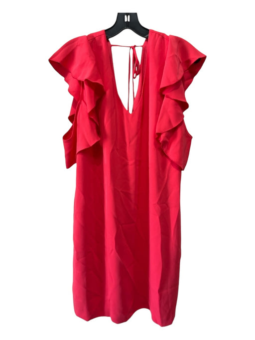 Trina Trina Turk Size XL Coral Pink Polyester Ruffle Shoulder Double V Dress Coral Pink / XL