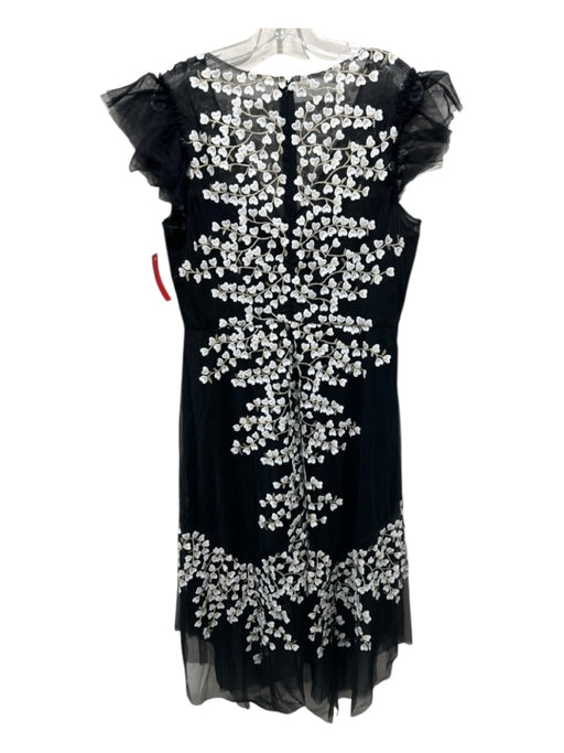 Alex Marie Size 14 Black & White Print Viscose Floral Application Midi Dress Black & White Print / 14