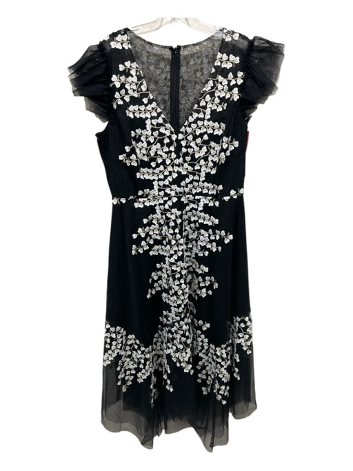 Alex Marie Size 14 Black & White Print Viscose Floral Application Midi Dress Black & White Print / 14