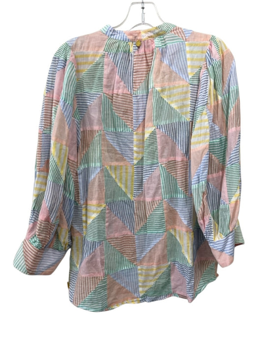 Antik Batik Size L/42 Multi Cotton Striped Mosaic 3/4 Balloon Sleeve Top Multi / L/42