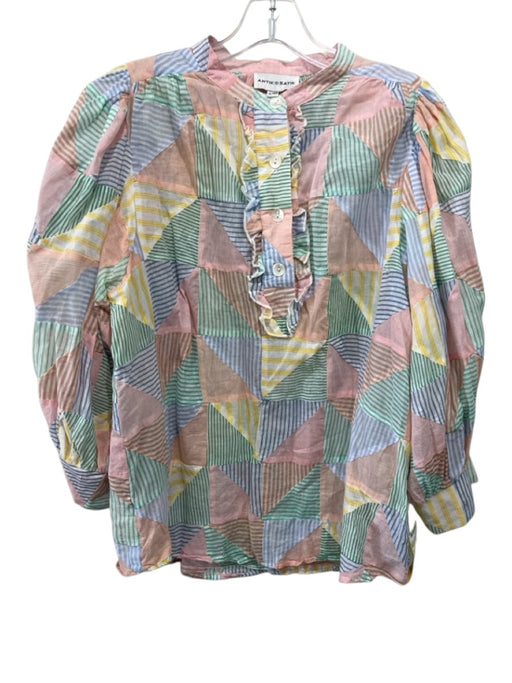 Antik Batik Size L/42 Multi Cotton Striped Mosaic 3/4 Balloon Sleeve Top Multi / L/42