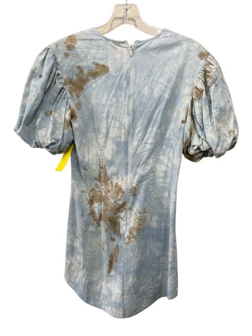 Shug! Size XS Blue & Brown Cotton Tie Dye Short Puff Sleeve Back Zip Dress Blue & Brown / XS