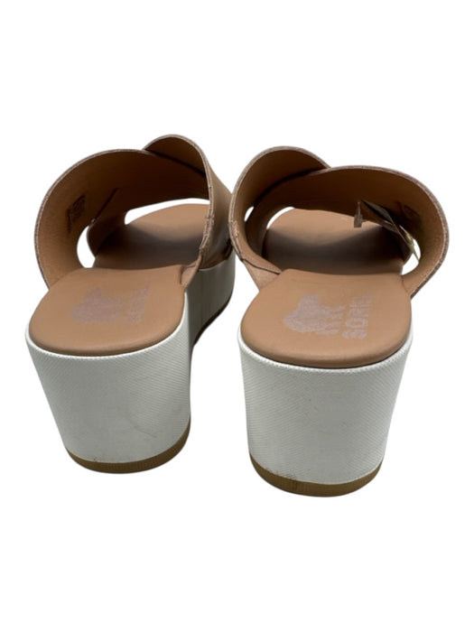 Sorel Shoe Size 10 Beige & White Leather Upper Criss Cross Platform Mule Sandals Beige & White / 10