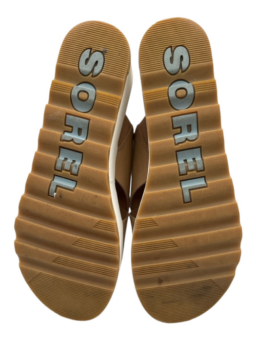 Sorel Shoe Size 10 Beige & White Leather Upper Criss Cross Platform Mule Sandals Beige & White / 10