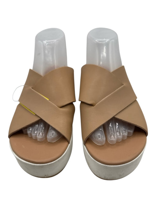 Sorel Shoe Size 10 Beige & White Leather Upper Criss Cross Platform Mule Sandals Beige & White / 10