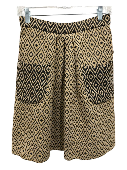 Lauren Moffatt Size 2 Beige & Black Cotton & Polyester Back Zip Diamonds Skirt Beige & Black / 2