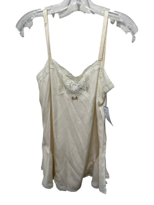 Polo Size XS Cream & Green Silk Lace Trim Satin strap Above knee Nightgown Dress Cream & Green / XS