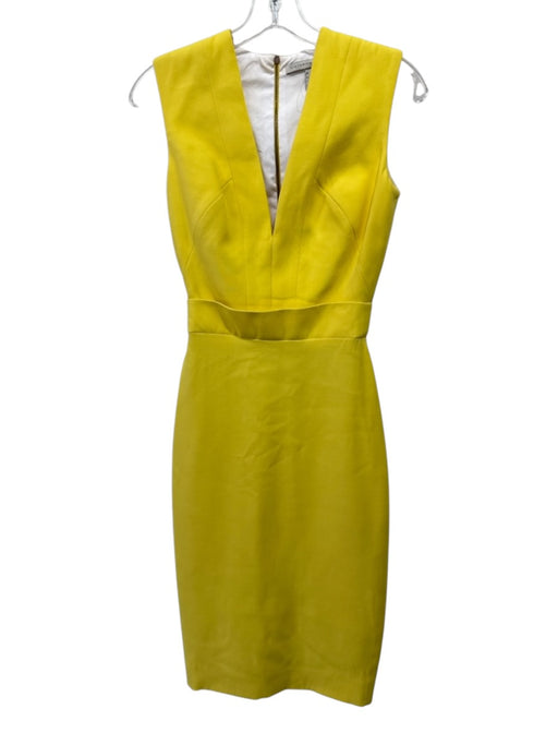 Victoria Beckham Size 4 Yellow Back Zip V Neck Waist Band Sleeveless Dress Yellow / 4
