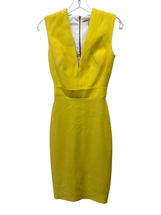 Victoria Beckham Size 4 Yellow Back Zip V Neck Waist Band Sleeveless Dress Yellow / 4