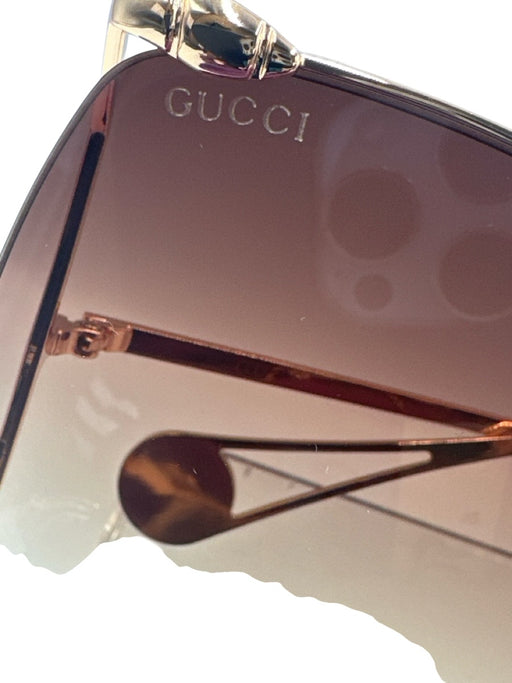 Gucci Gold & Brown Metal Butterfly Gradient Lens Oversize Sunglasses Gold & Brown