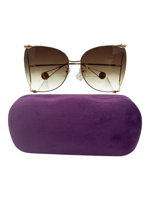 Gucci Gold & Brown Metal Butterfly Gradient Lens Oversize Sunglasses Gold & Brown