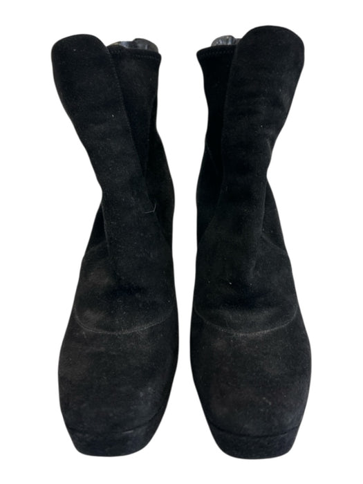 Miu Miu Shoe Size 37.5 Black Leather Platform Back Zip Block High Heel Booties Black / 37.5