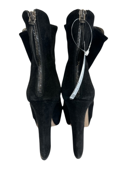 Miu Miu Shoe Size 37.5 Black Leather Platform Back Zip Block High Heel Booties Black / 37.5