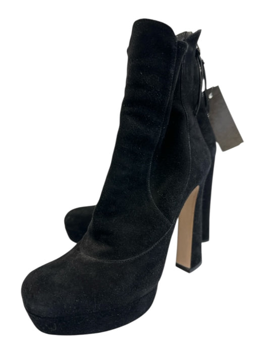 Miu Miu Shoe Size 37.5 Black Leather Platform Back Zip Block High Heel Booties Black / 37.5