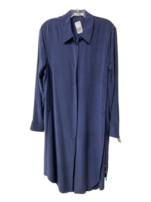 Equipment Size S Navy Silk Long Sleeve Buttons Side Slit Solid Dress Navy / S