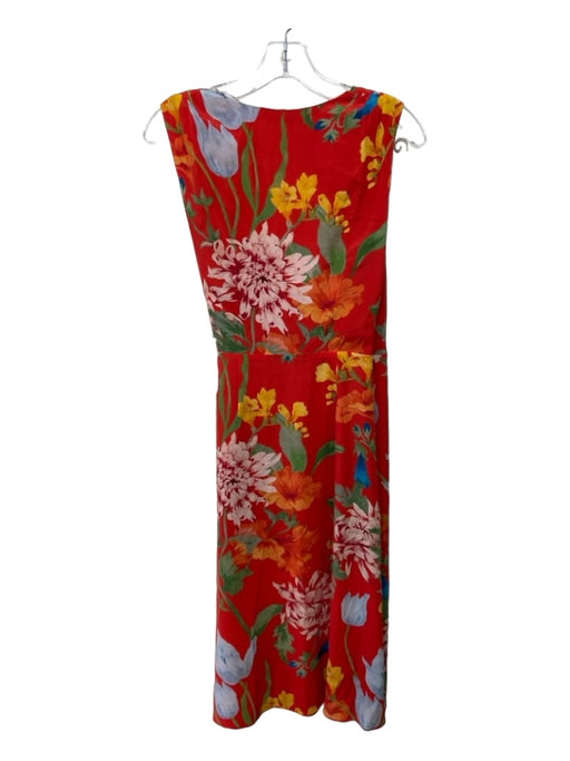 Alice + Olivia Size 2 Red Print Silk Sleeveless Wrap Floral Midi Dress Red Print / 2