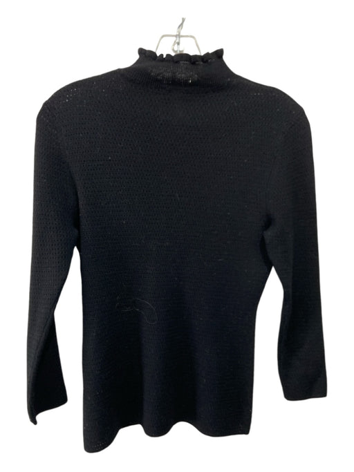 Rebecca Taylor Size M Black Wool Mock Neck Lettuce Hem Thin Knit Sweater Black / M