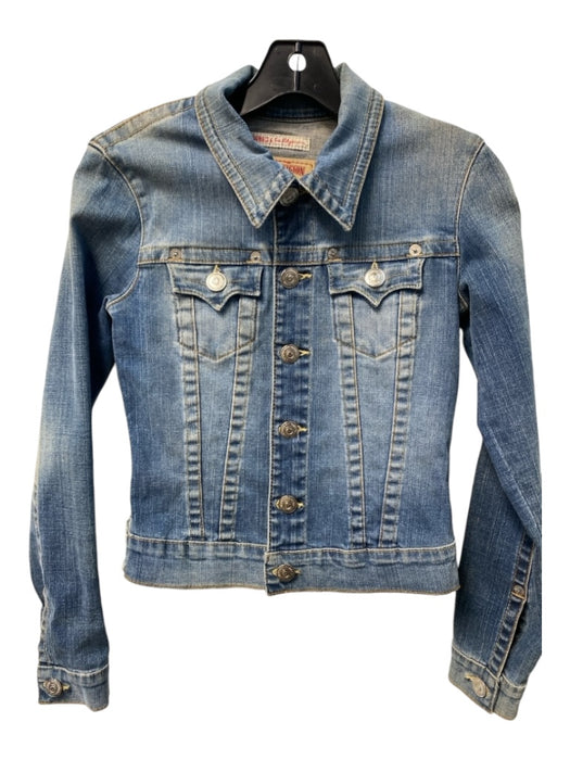 True Religion Size XS Light Wash Cotton Blend Contrast Stitch Denim Short Jacket Light Wash / XS