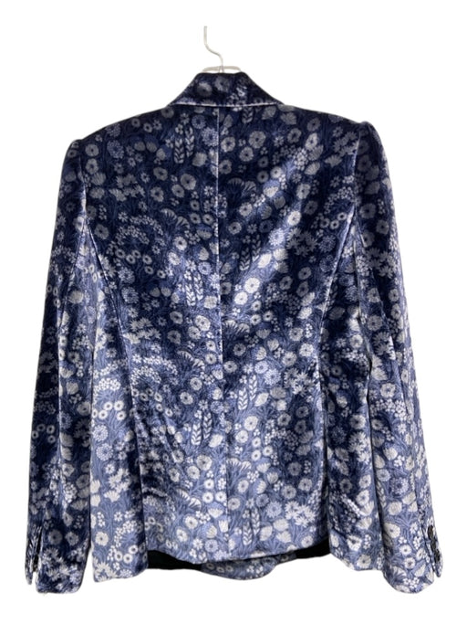 Rebecca Taylor Size 4 Blue & Gray Rayon & Silk Blazer Floral Velvet Jacket Blue & Gray / 4