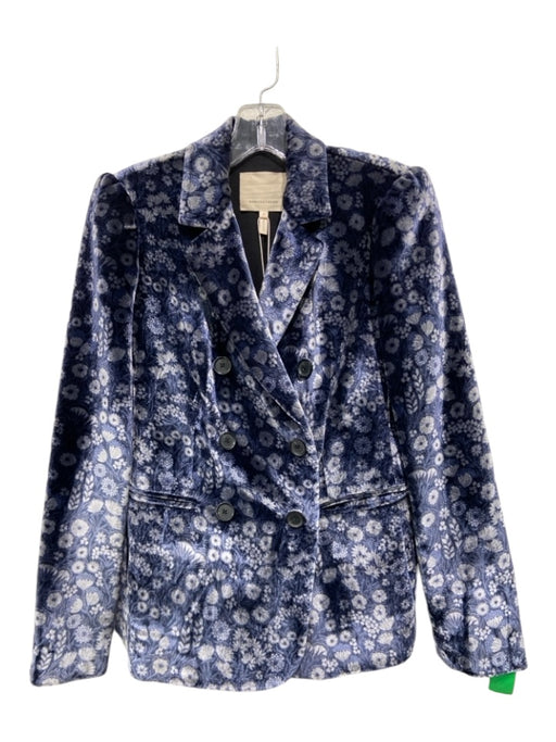 Rebecca Taylor Size 4 Blue & Gray Rayon & Silk Blazer Floral Velvet Jacket Blue & Gray / 4