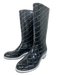 Chanel Shoe Size 40 Black & White Synthetic Waterproof Quilt Print Rain Boots Black & White / 40