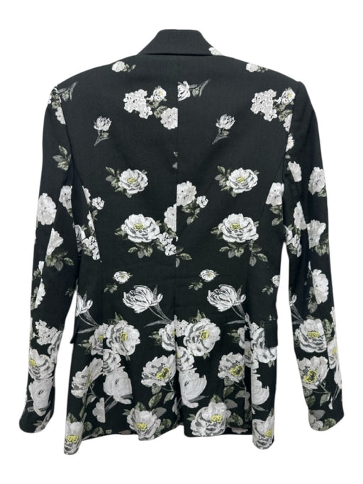 Alice + Olivia Size 4 Black, White, Green Cotton & Nylon Blazer Floral Jacket Black, White, Green / 4