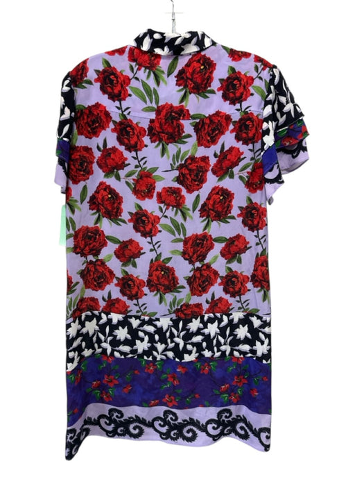 Alice + Olivia Size S Purple, Red, Green Cupro Mixed Floral Button Down Dress Purple, Red, Green / S